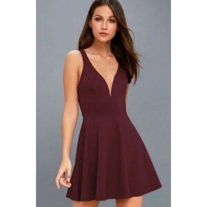 NWT Lulus Love Galore Strappy Swing Skater Dress Burgundy Size Medium